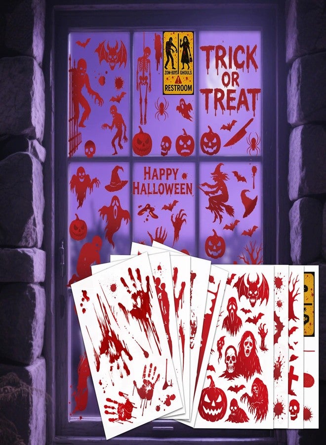 Sfoni 119Pcs Halloween Window Clings, Bloody Footprint Handprint Ghost Zombie Stickers Reusable Scary Decals Halloween Decoration Indoor Party Supplies Home Office Wall Decor, 9 Sheets - Image 1
